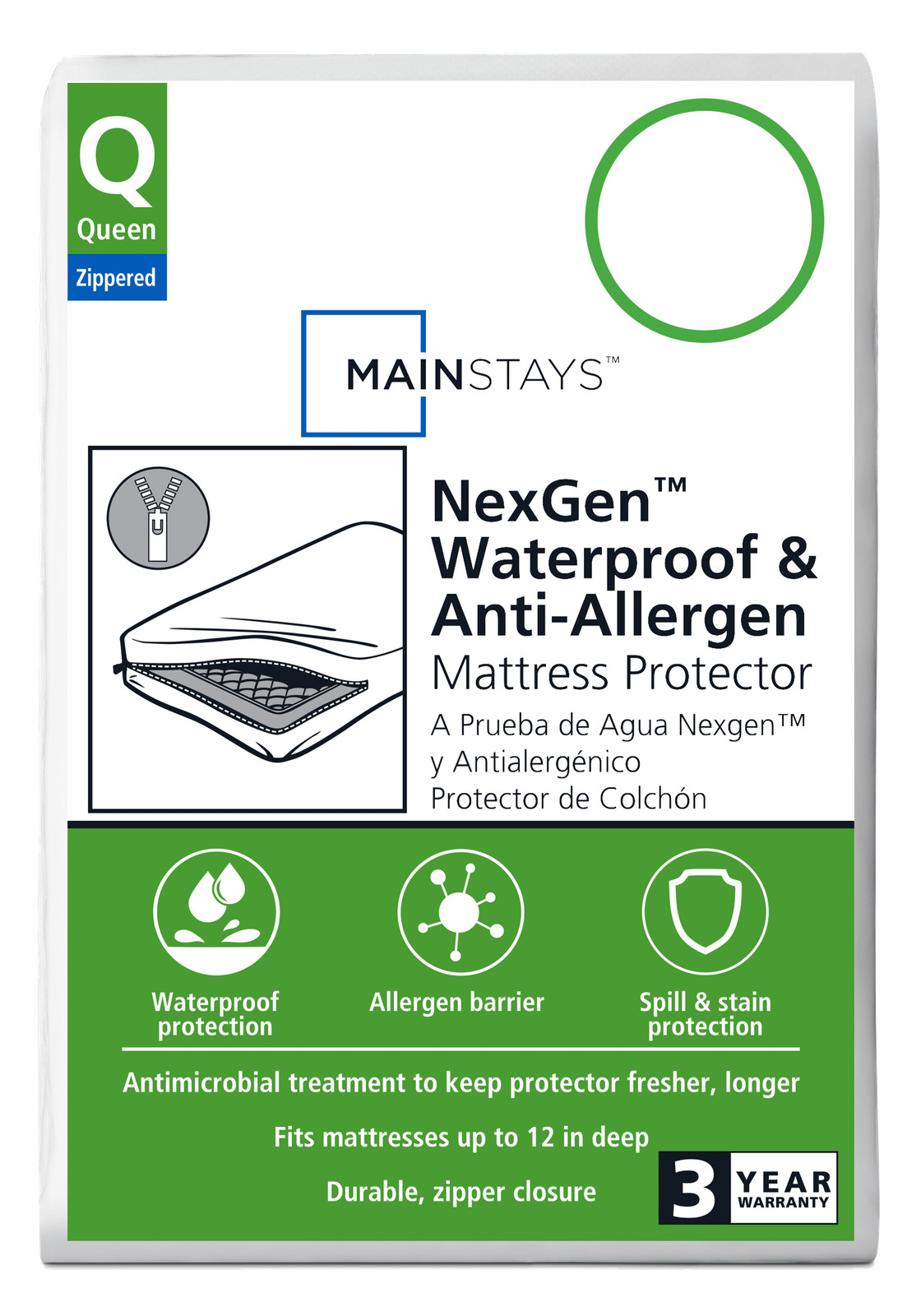 Nexgen Waterproof Anti-Allergen Zippered Mattress Protector, Queen