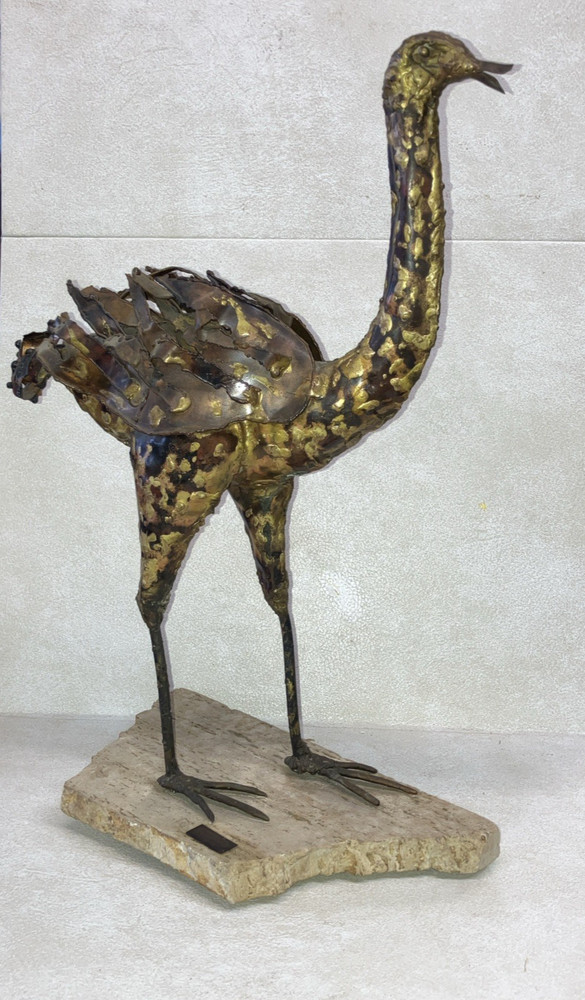 Abstract Ostrich Bird Handmade Bronze Statue Painted Signed