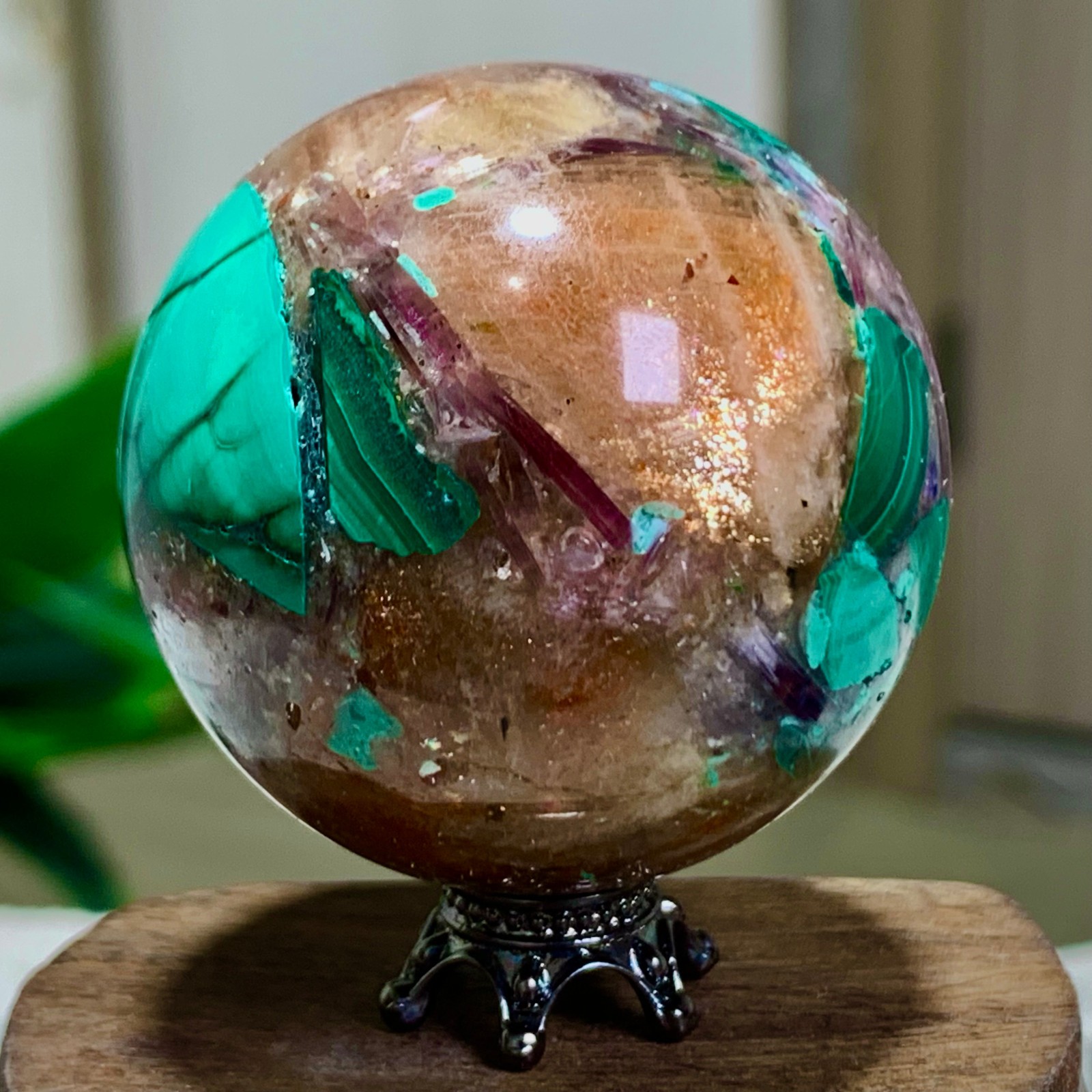 98G Newly discovered rare malachite purple mica symbiotic sphere restoration