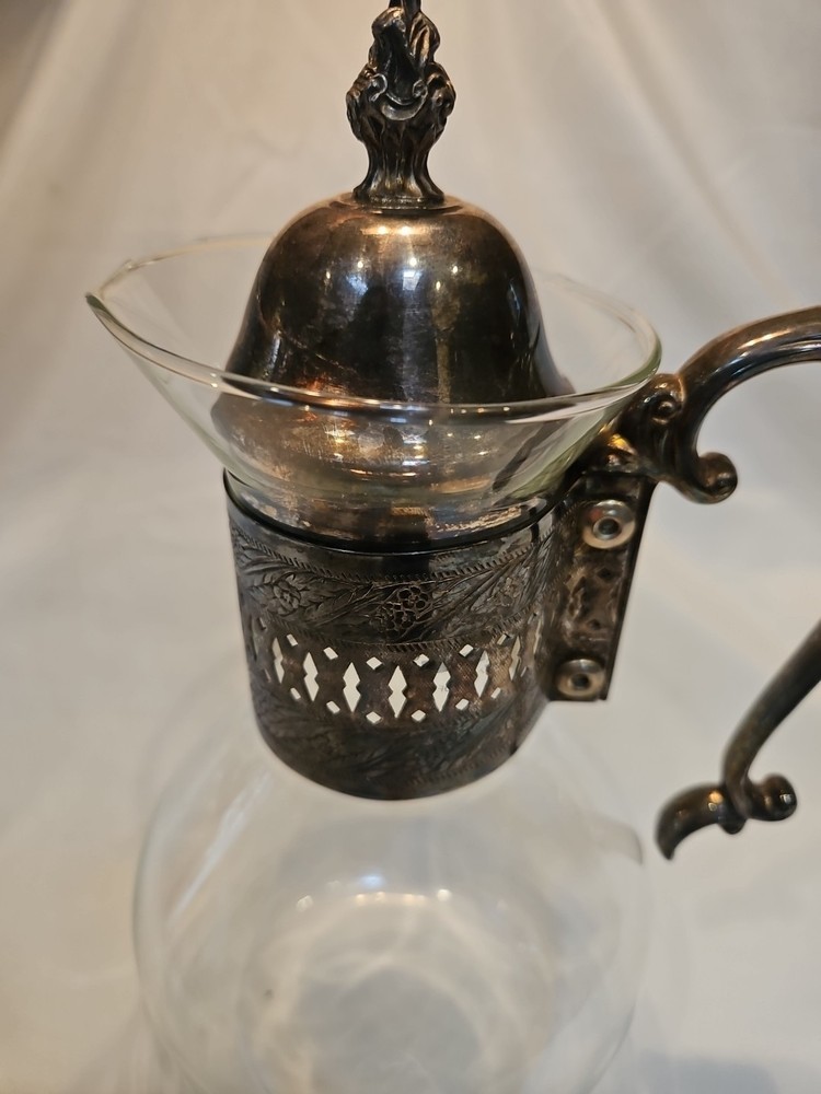 Silver-plate Mounted Glass Syrup or Cream Pitcher