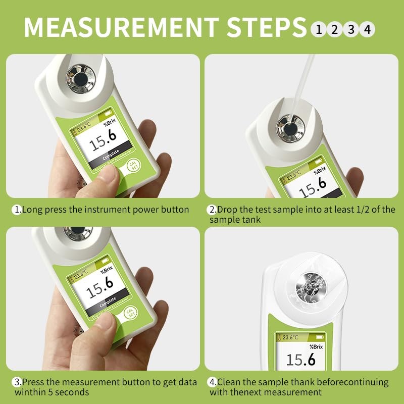 Digital Brix Refractometer, 0–55% ATC Sugar Content Meter, ±0.2% Precision,...