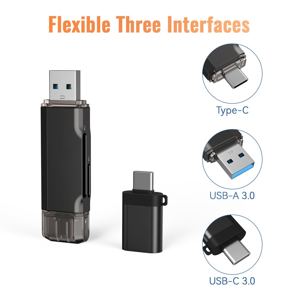 TOPESEL Card Reader USB 3.0 Type C to SD Micro SD TF Smart Memory Card Adapter