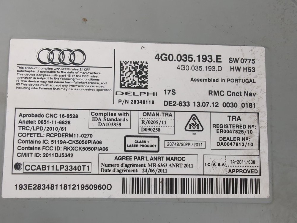 Audi A6 Saloon 2011-2015 CD Head Unit 4G0035193E