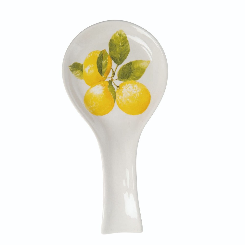 Transpac Dolomite 9 in Lemon Print Spoon Rest