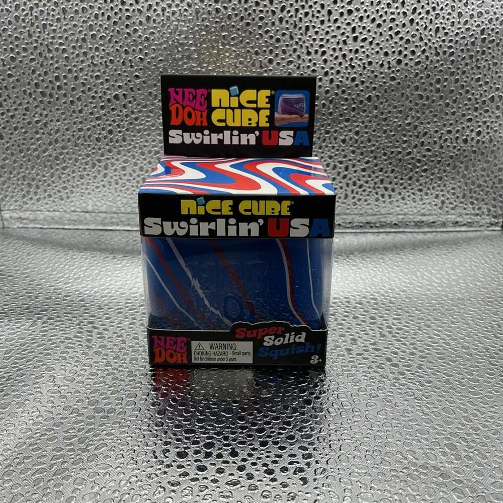 Nee Doh Nice Cube Swirlin' USA Super Solid Squish Sensory Toy Blue Red White