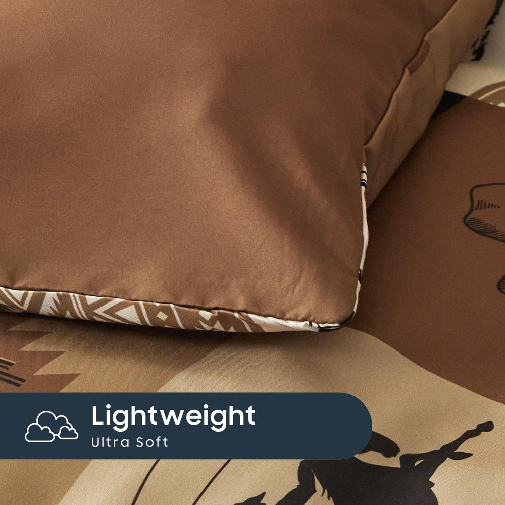 Wake In Cloud - Western Comforter Set with Sheets, Queen, Tan Brown