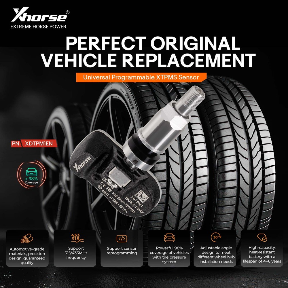 4x XHORSE XDTPM1EN TPMS Sensor Universal Programmable XTPMS Sensor 315/433MHz