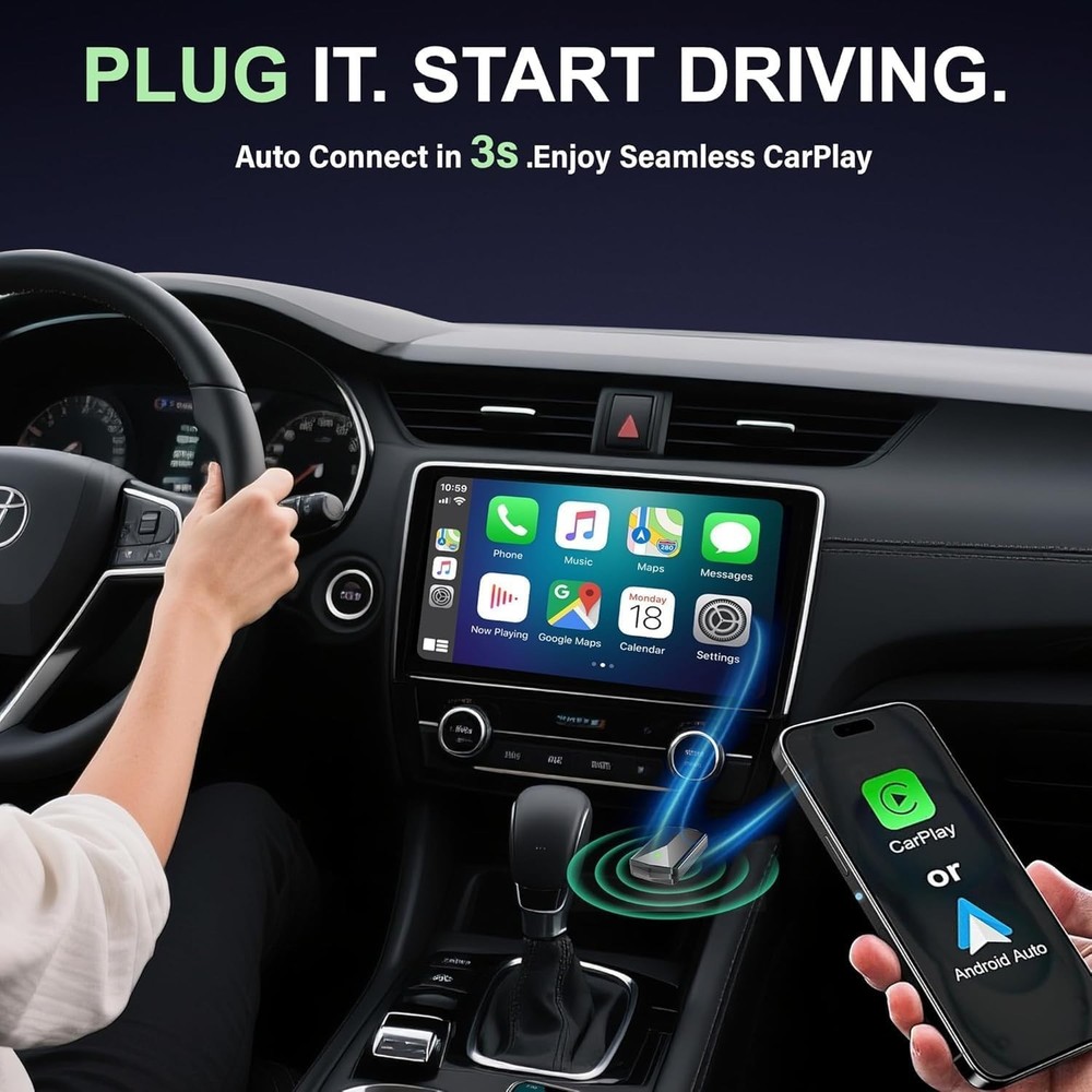 Wireless CarPlay Adapter– Android Auto Wireless Adapter, 5.8GHz Wi-Fi