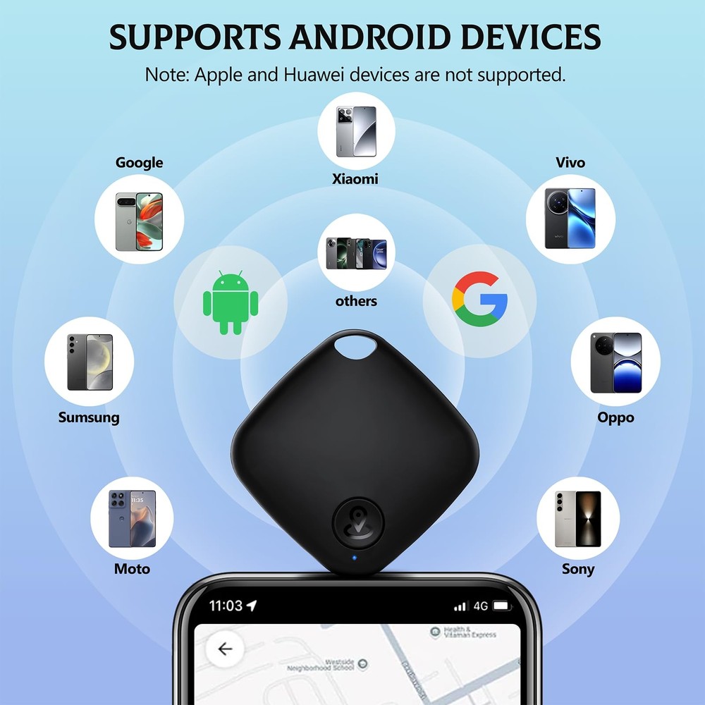 Air Tags-4 Pack Android【Google MFG Certified】, Tag Mini, Android Black
