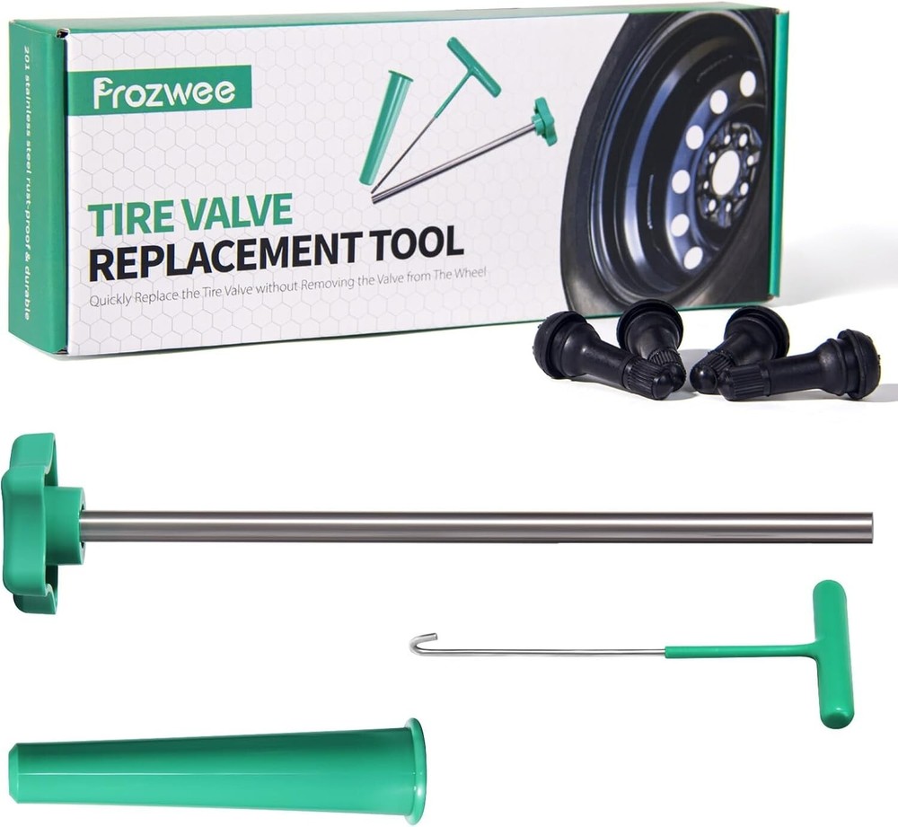 Tire Valve Stem Core Replacement Tool Kit with 4PCS TR413 Valve Stems