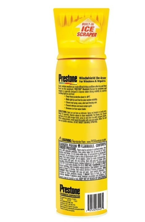 Prestone Windshield, Windows & Wiper De-Icer Spray with Ice Scraper Top, 17 oz