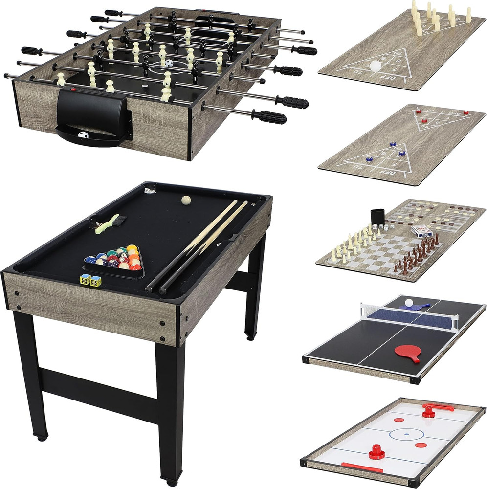 Sunnydaze 10-In-1 Game Table - Combination Multi-Game Table with Billiards, Push