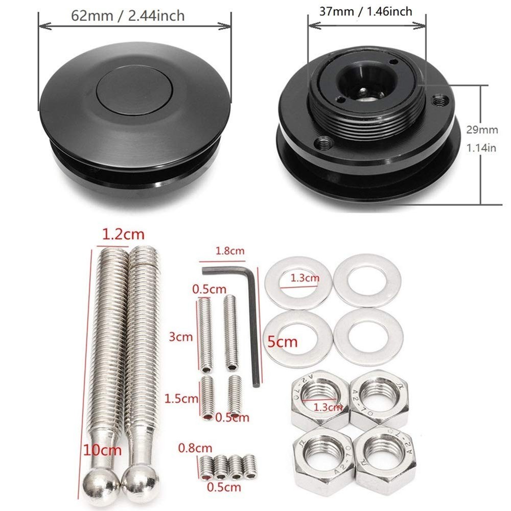 Quick Latch Hood Pins 2 Pack 2.44" Universal Push Button Quick Release Black