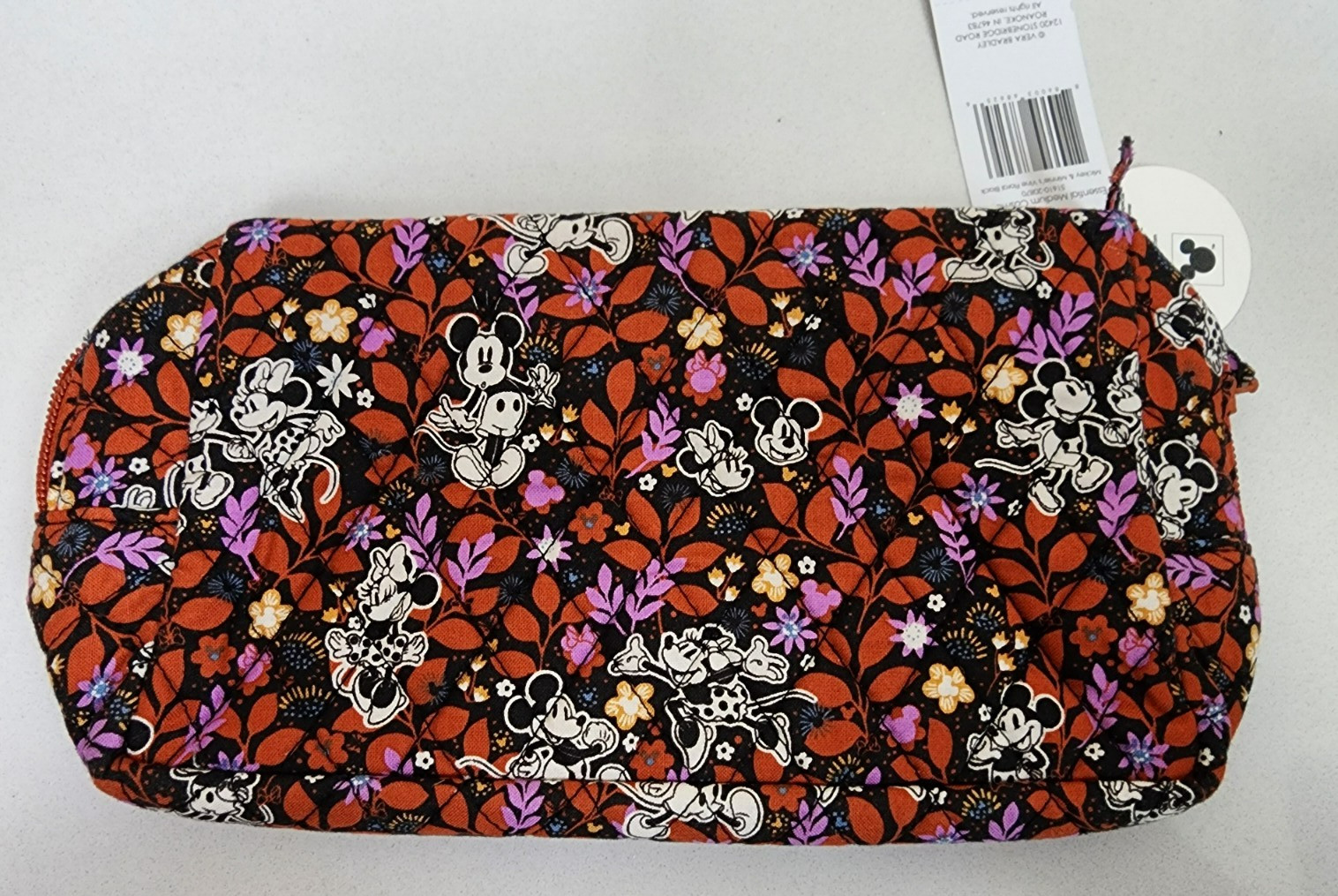 Vera Bradley Disney Essential Cosmetic Mickey & Minnie Vine Floral Black NEW