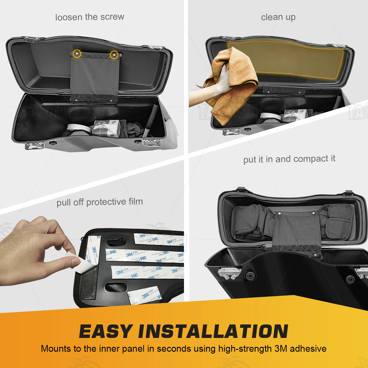 Black Saddlebag Lid Organizer Set for Harley Touring Electra Glide Road Glide