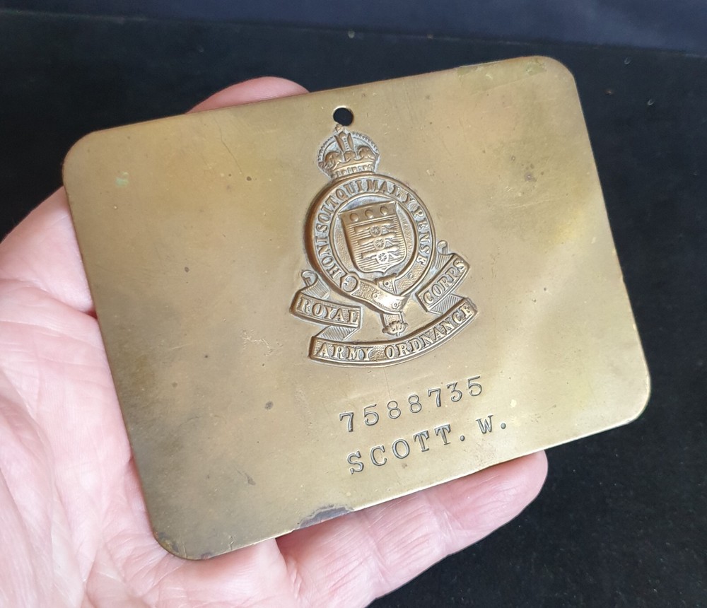 WW2 British Barracks Locker Plate to 7588735 Scott.W Royal Army Ordnance Corps