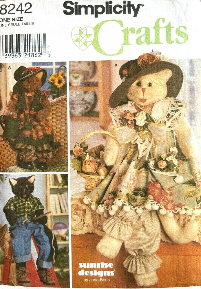 1990's Simplicity Cats and Clothes Pattern 8242 Size 30" UNCUT