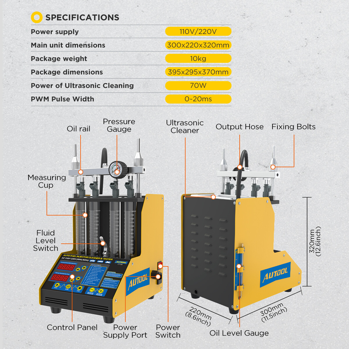 AUTOOL CT150 Fuel Injector Cleaner Tester Nozzles Ultrasonic Cleaning Machine