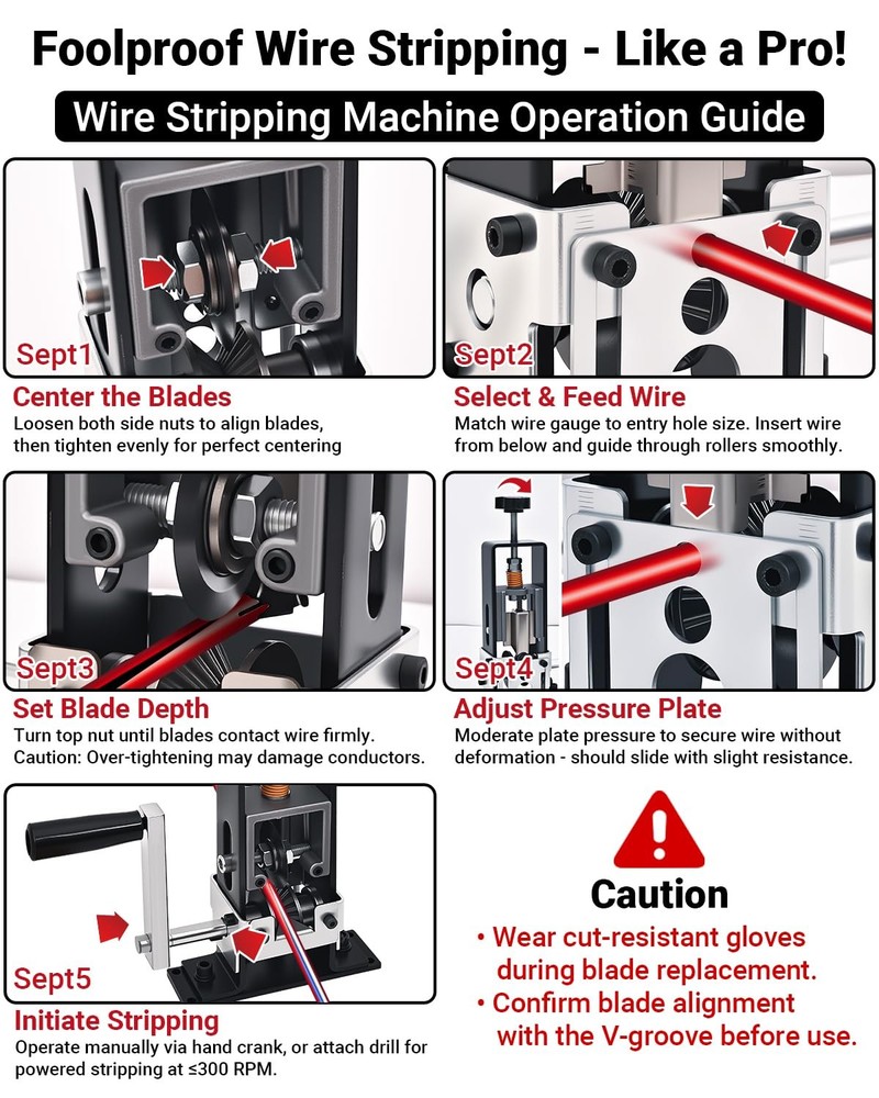 Wire Stripper Machine, 0.06-1 inch Manual Wire Stripping Machine with Replace...