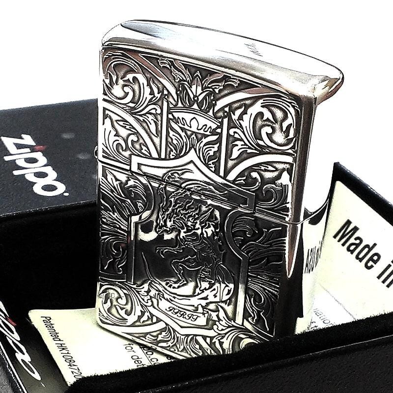 Zippo Ifrit Crest Silver Ibushi Etching Double Sided Processing Lighter Japan