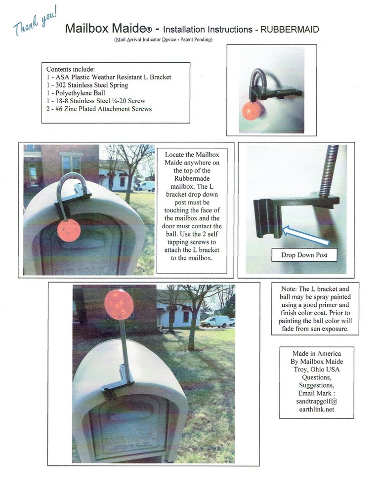 Mail Alert - Mail Flag - Mailbox Alert - FOR STEP2 STYLE MAILBOXES AS SHOWN- NEW