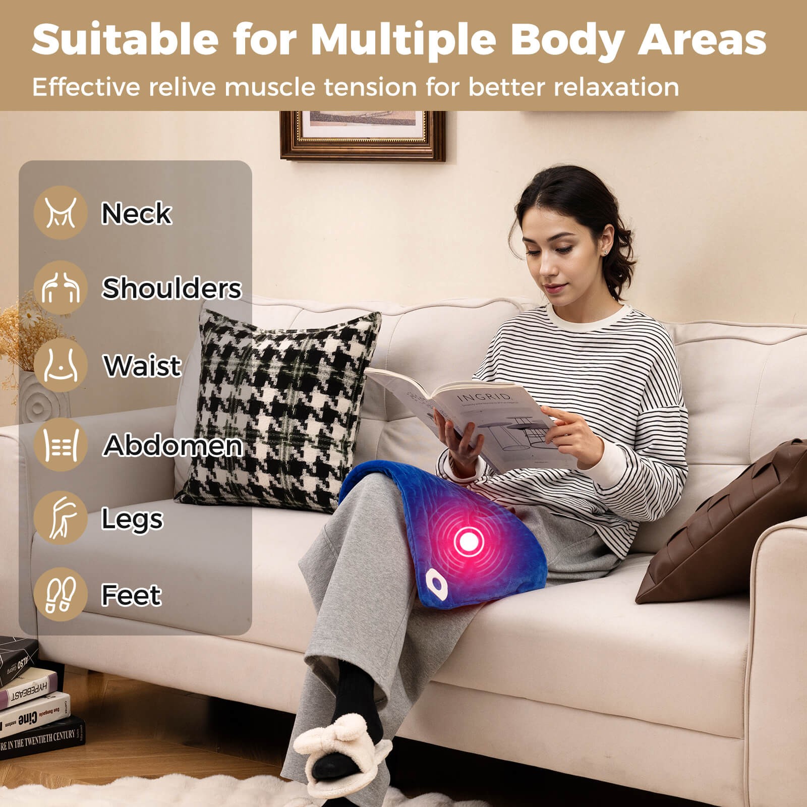 Weighted Heating Pad w/ 2 Massagers Massaging Vibration 5 Heating Levels 9 Modes