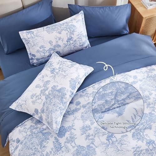 Comforter Set 7 Pieces Size Flower Comforters with Sheets Elegant Full Blue