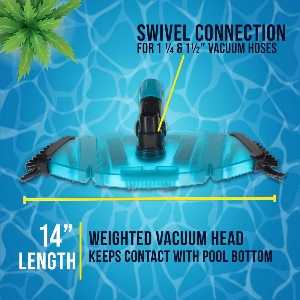 14" Rectangular Weighted Super Flexible Swimming Pool Vacuum Head, Side Brushes