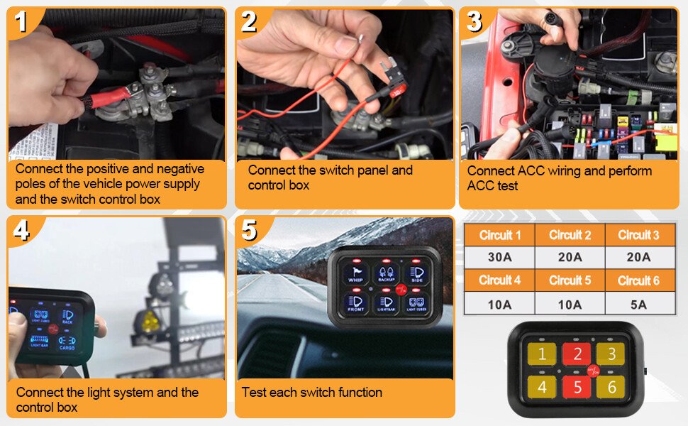 Auxbeam 6 Gang Switch Panel Automatic Dimmable LED Touch Control Panel Box Blue
