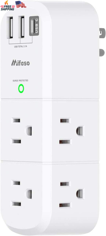 Outlet Extender with Rotating Plug, Mifaso Surge Protector 6 AC Multi Plug Wall