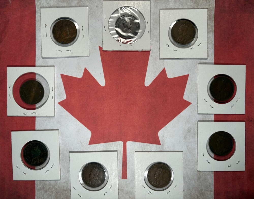 Canada Large Cent Group BETTER CONDITION 1906-1920, 9 Coins, Partial Set, Circ.