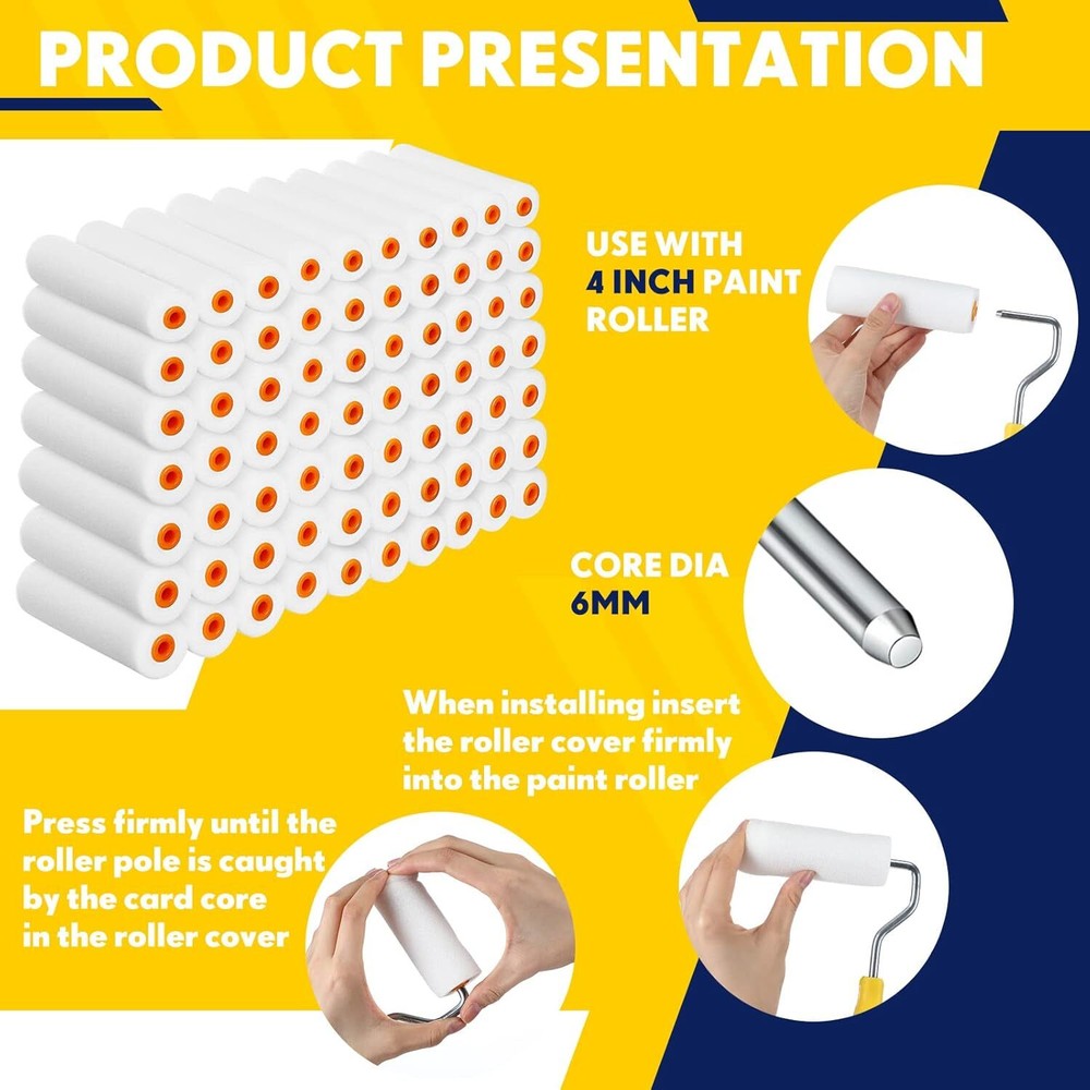 160 Pcs 4 Inch Foam Mini Paint Roller Covers Small White