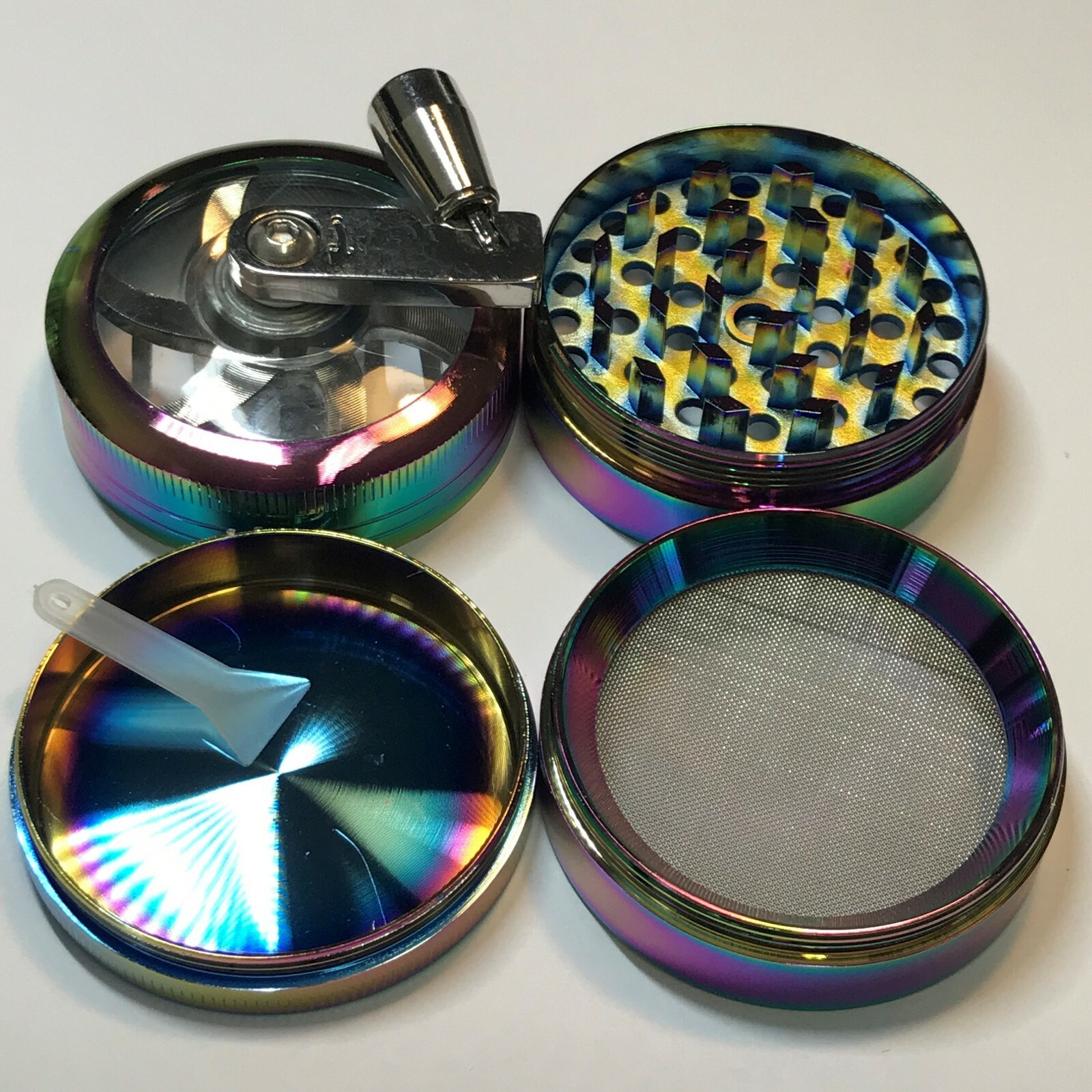 2 Inch 4 Piece Metal Herbal Herb Spice Tobacco Grinder Crusher With Handle Crank