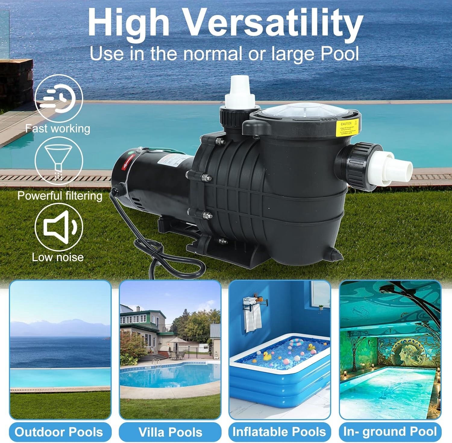 2.0 HP In/Above Ground Swimming Pool Pump 110V/220V Dual Voltage  Single Speed