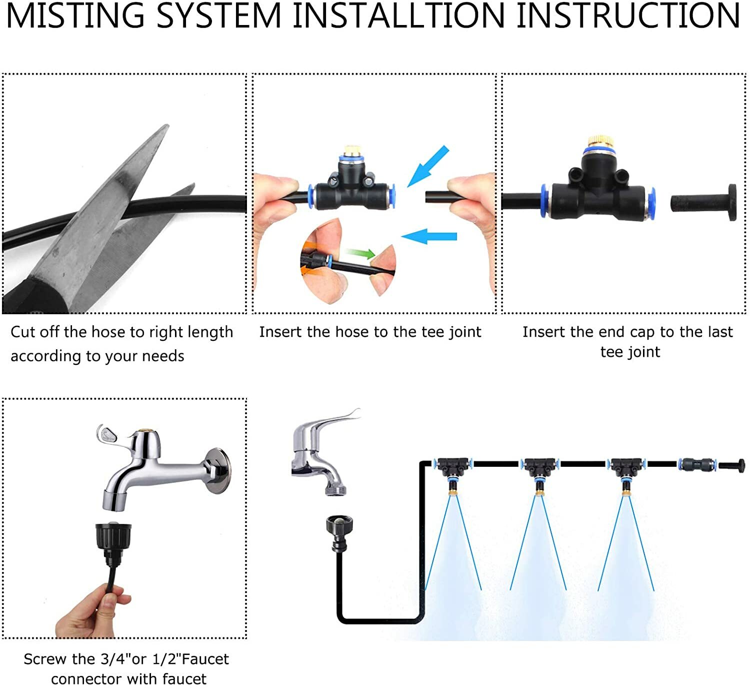 20Ft Misting Cooling System Patio Garden Mister Nozzle Irrigation Water Outdoor