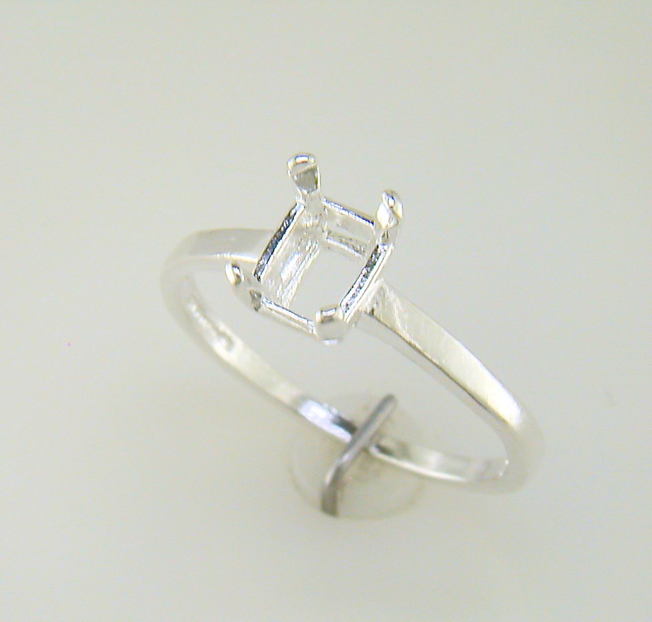 Four Prong Emerald Cut Solitaire Ring Setting Sterling Silver