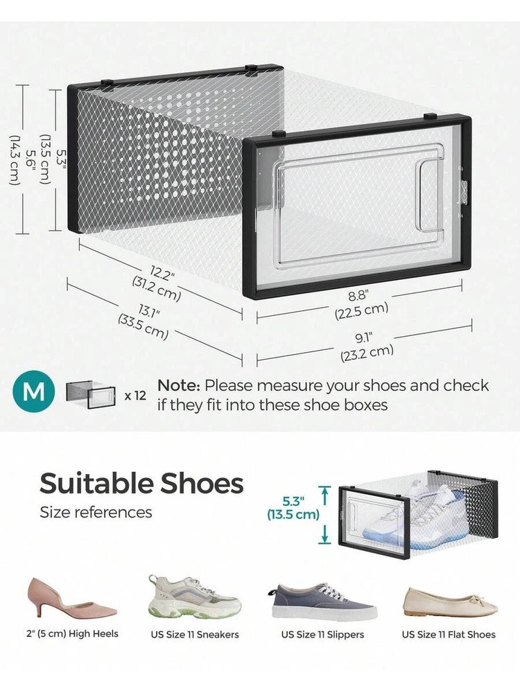 Shoe Boxes 12 Stackable Transparent Plastic Closet Storage Sneakers Fit
