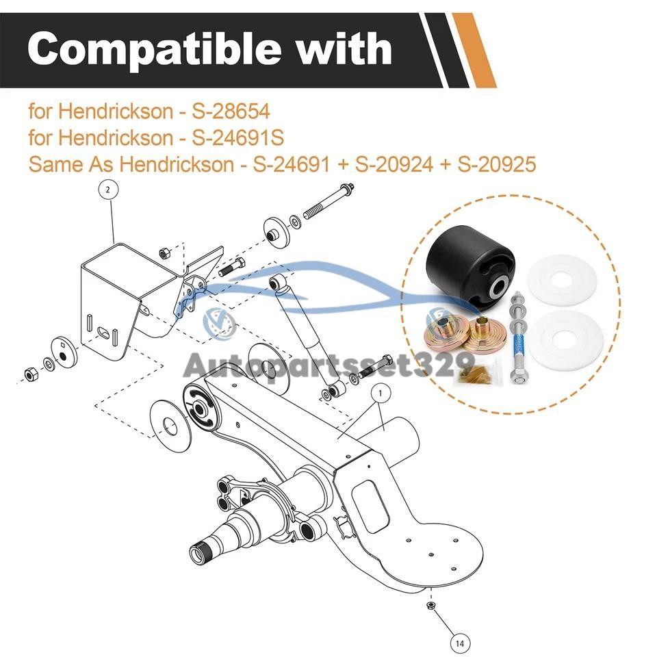 For Hendrickson Quick Align Pivot Bushing Kit+Alignment Collars S-24691S S-28654