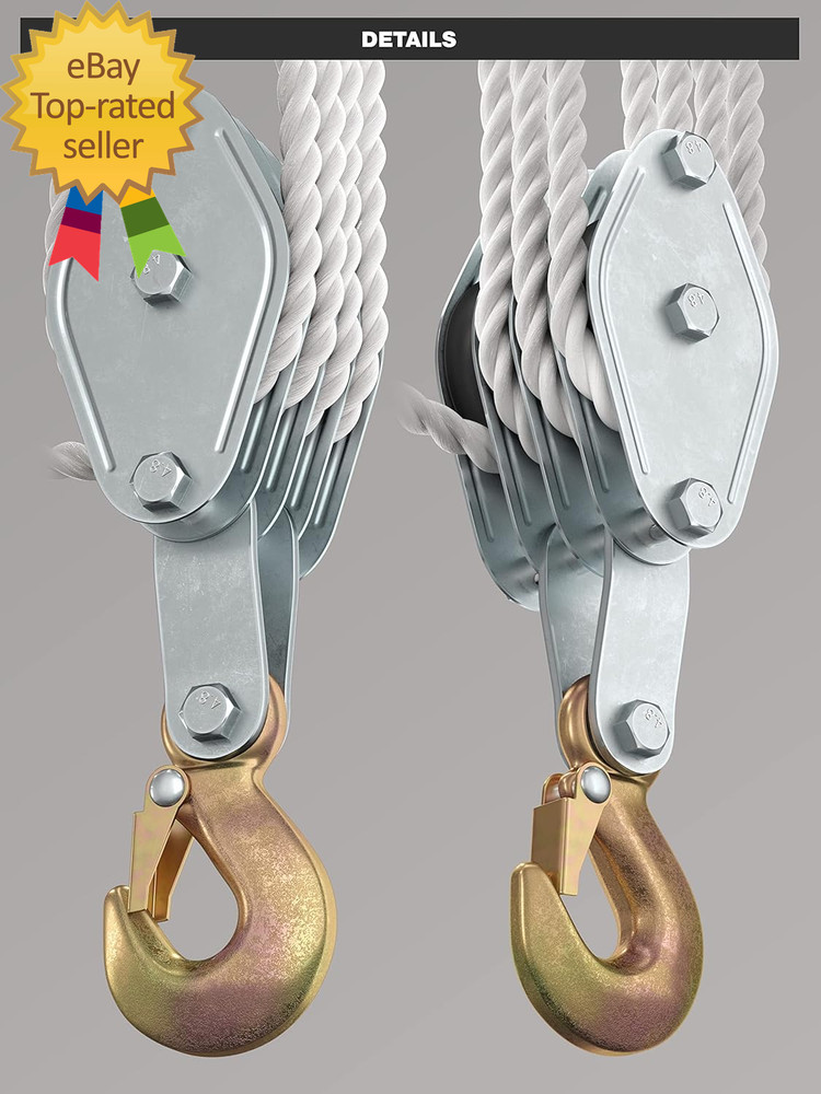 Block and Tackle Pulley System for Lifting Objects Sob 4000LB Breaking Strength