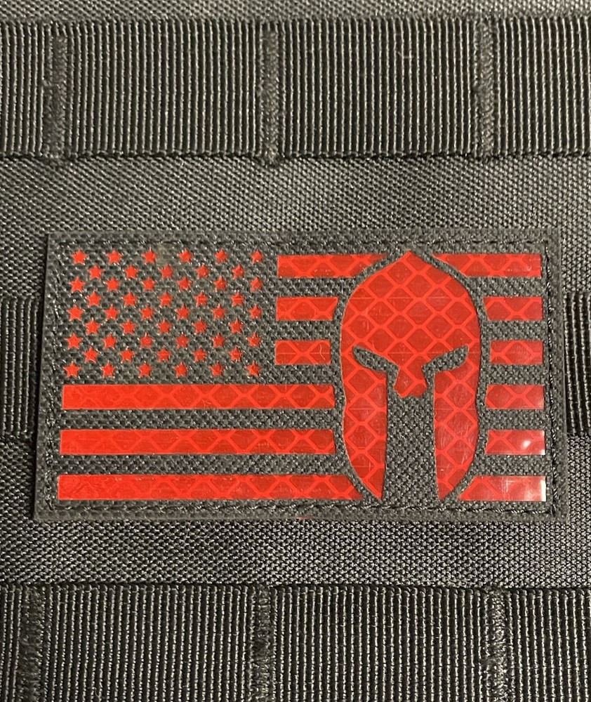 IR Sparta Reflective Infrared Patch US Flag Spartan Molon Labe Hook Loop Red