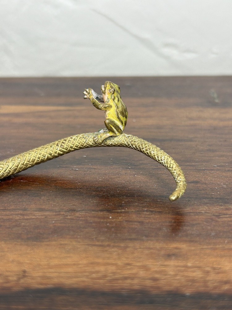 AUSTRIAN POLYCHROMED BRONZE SNAKE AND FROG SCULPTURE