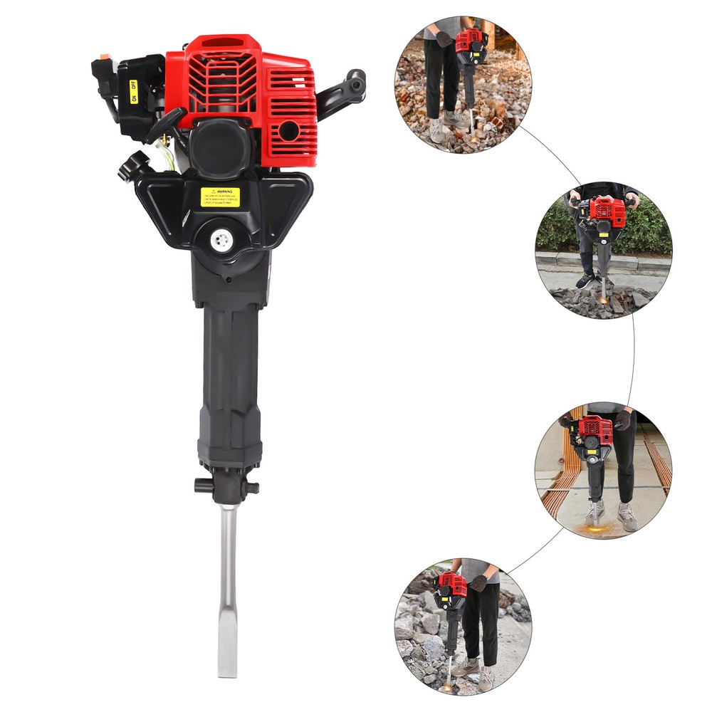 55J Gasoline Powered Demolition Jack Hammer Concrete Breaker with 2 Chisel Bits
