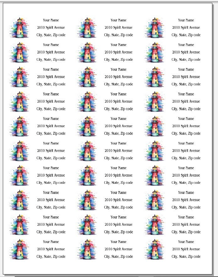 150 Lighthouse Prismatic Colors Mailing Return Address Labels Personalized