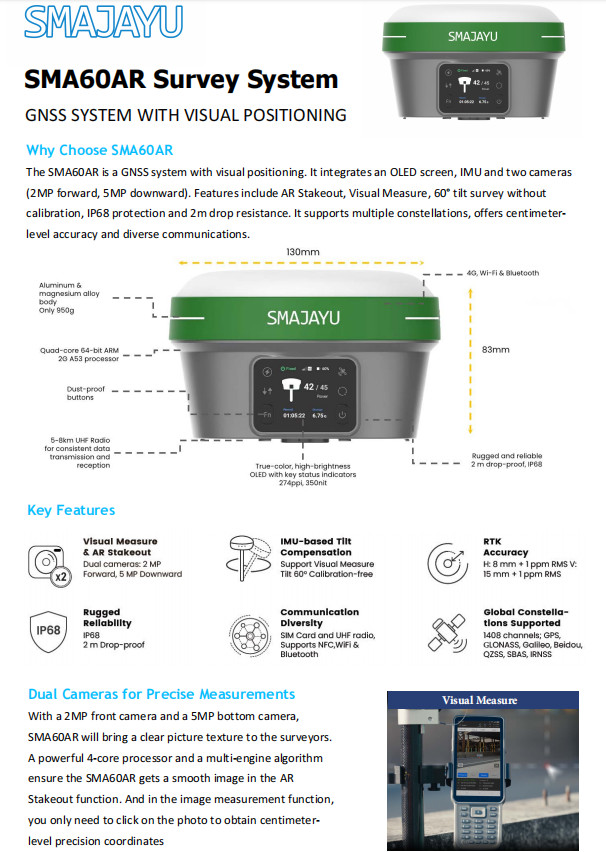 SMA60AR & SMA20Pro Base RTKGNSS OLEDScreen Display Photogrammetry VisualStakeout