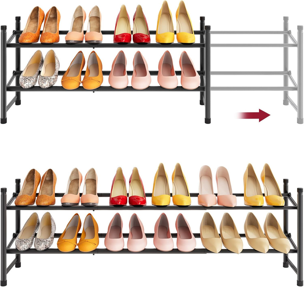 Expandable Shoe Rack for Closet 2 Tier, 28“-41“ Adjustable & Stackable Shoe Shel