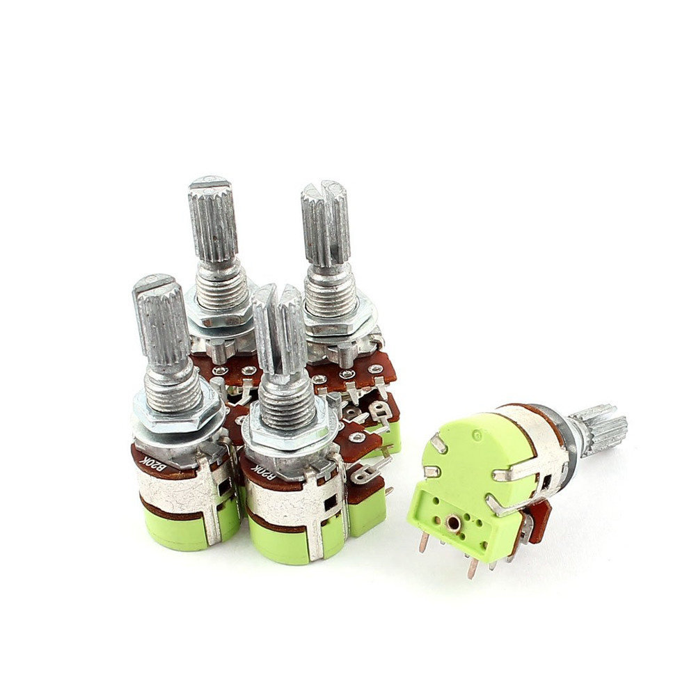 5Pcs Stereo B20K 20K Ohm Dual Linear Taper Potentiometer Switch