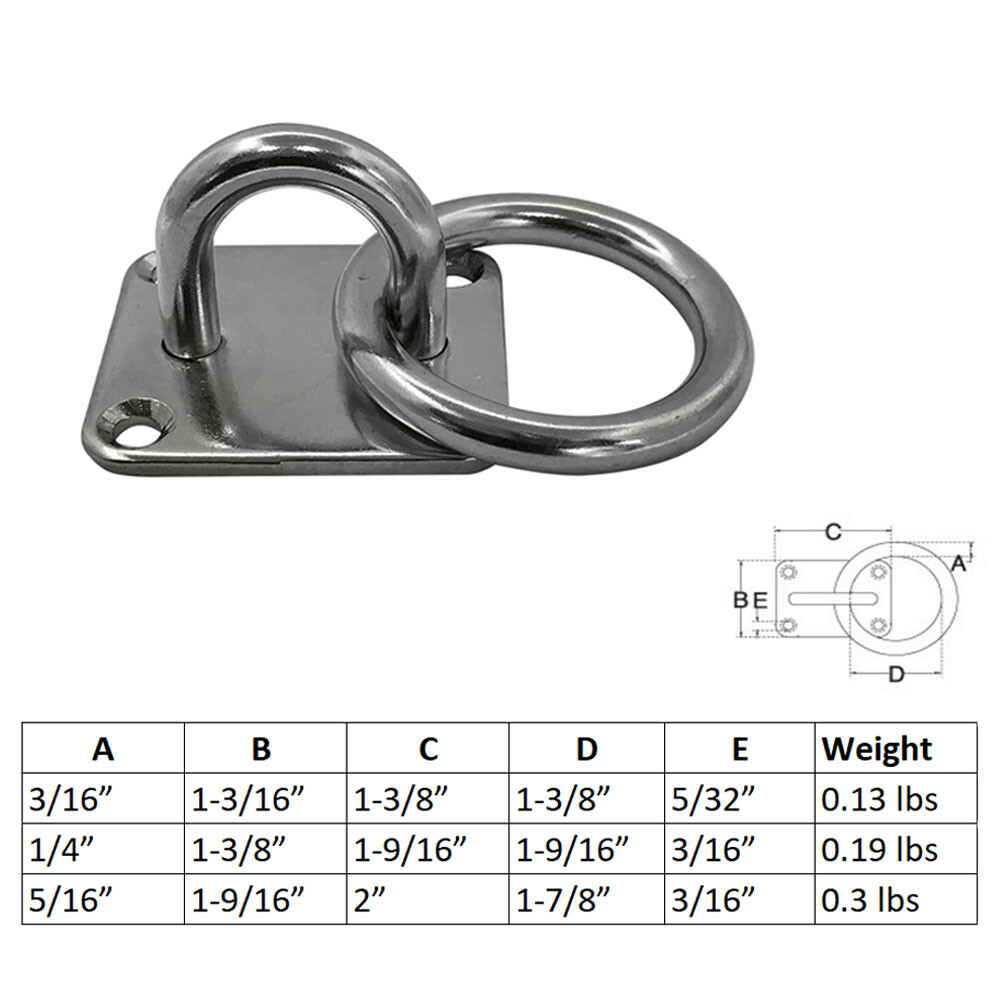 Marine hardware Square Pad Eye Plate With Ring Set 4 PC 1/4" Welded Formed