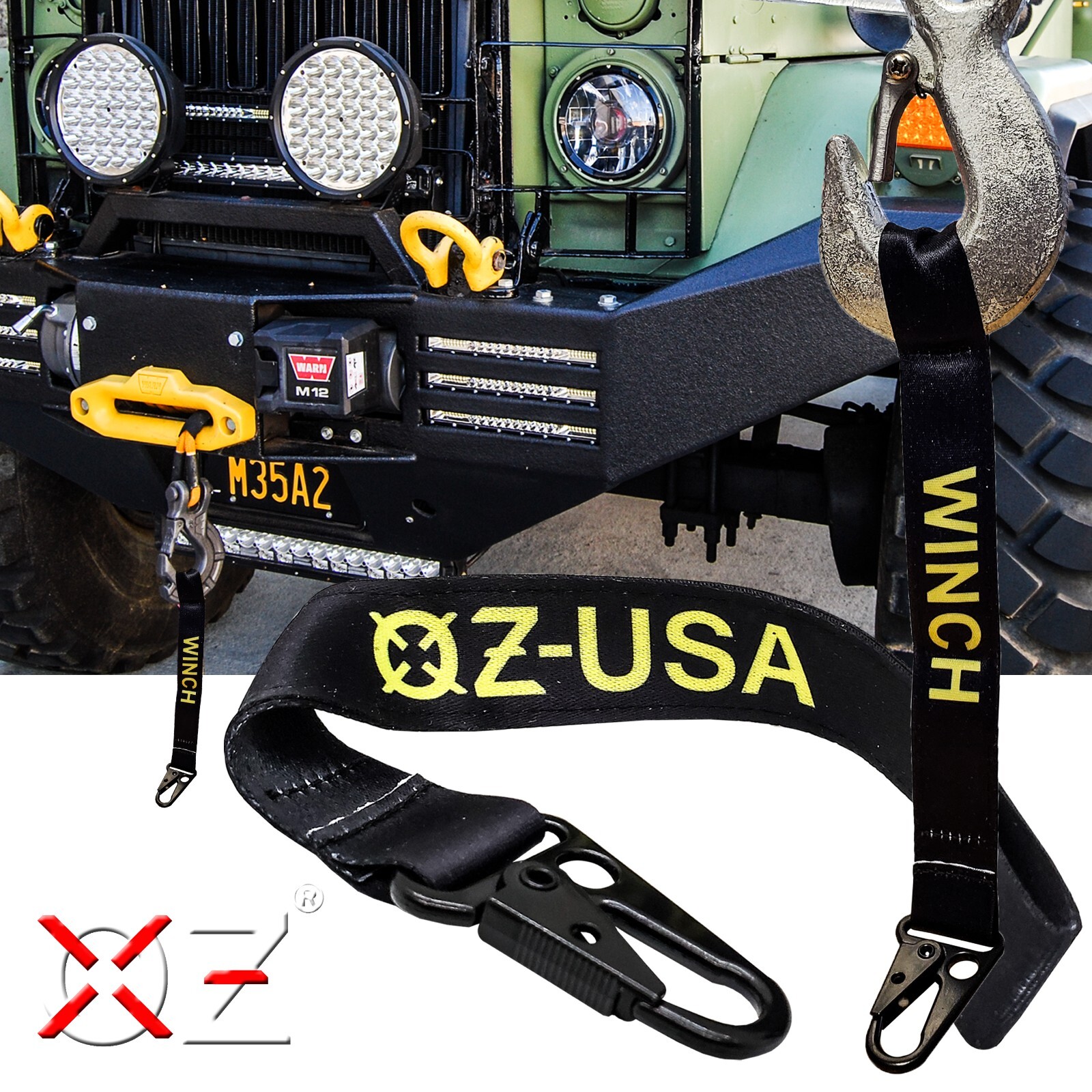 2X Winch Hook Tag Pull Safety Tie-Down Strap Carabiner Clip Off-road Truck UTV