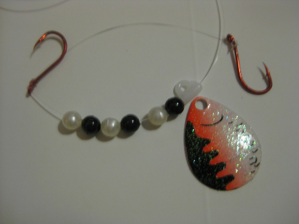 Walleye 2 Hook Spinner Rigs Crawler Harness (White Perch Crystal)