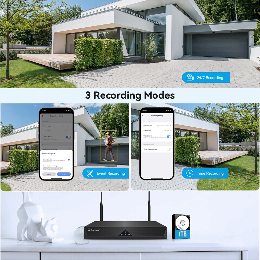 5MP Wireless CCTV Home Security Camera System Auto Cascading NVR AI Detection